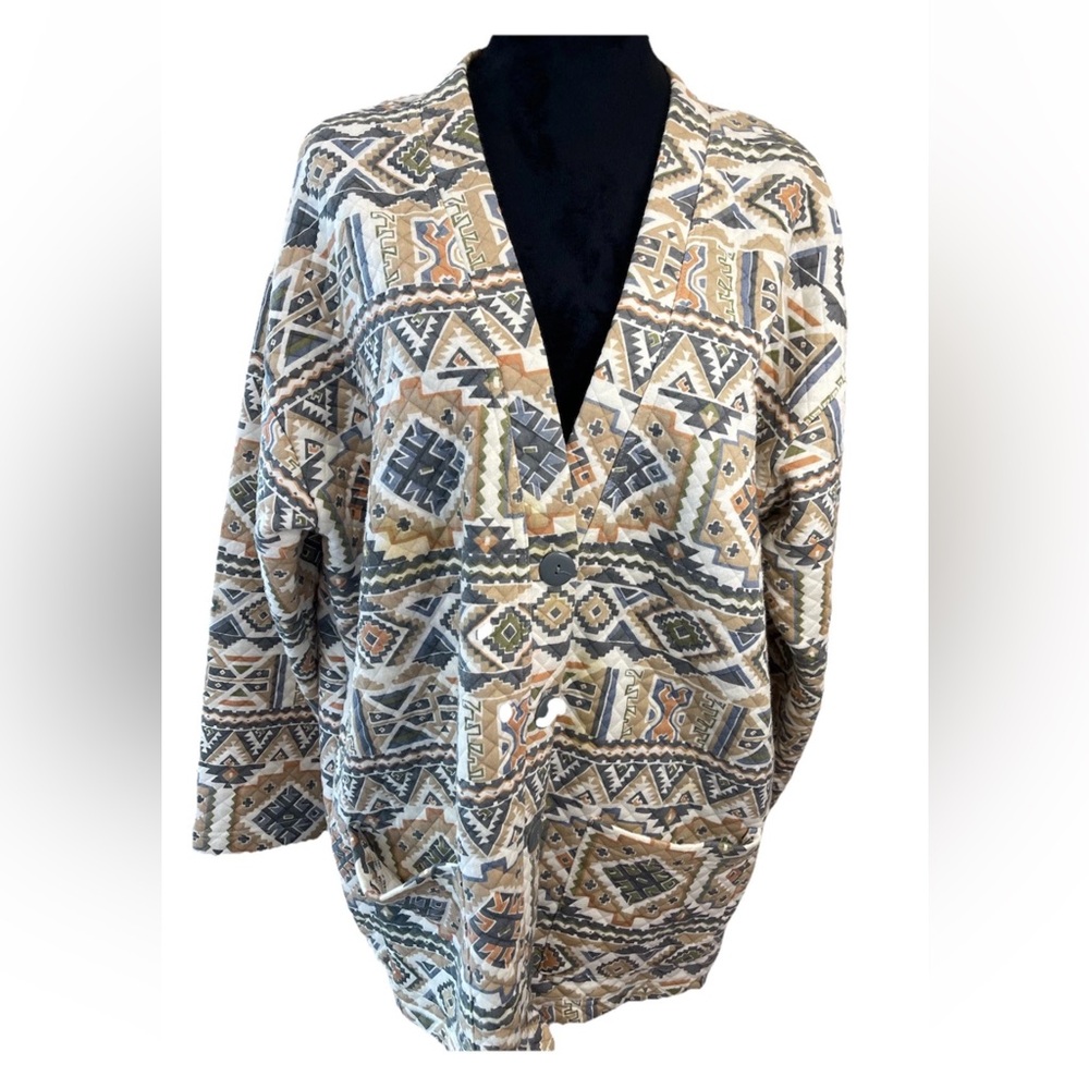 The Villager quilted cardigan sweater 90s Aztec pattern‎ VTG size M - XL/2XL 46”